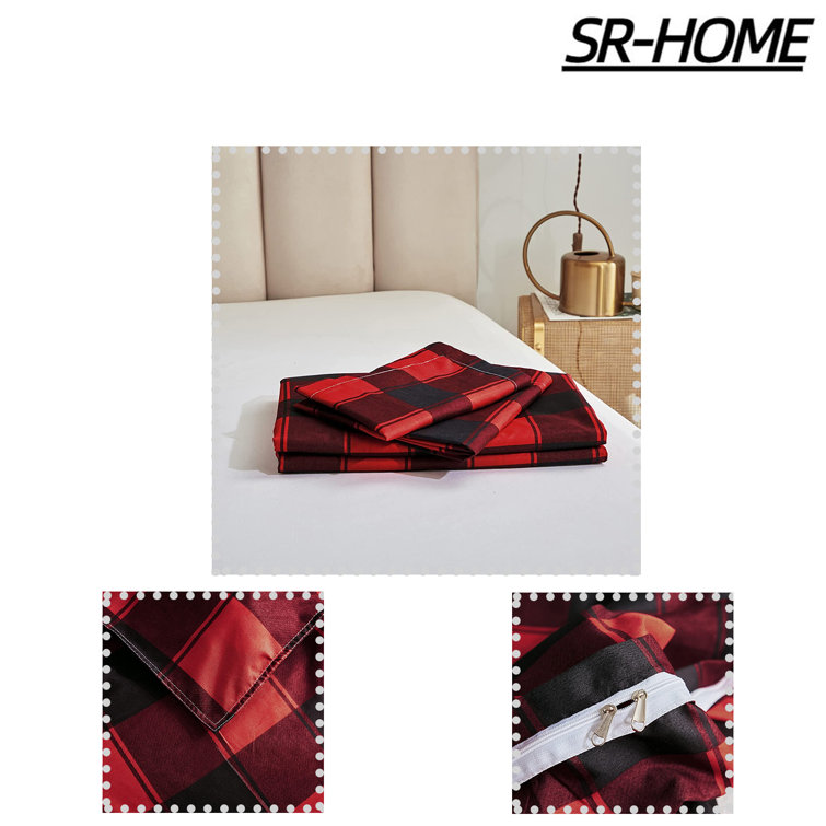 SRHOME Microfiber Plaid Duvet Cover Set Wayfair Canada
